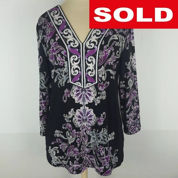 JM Collection Tops - ⬇️ JM Collection Medium Purple Black Tunic